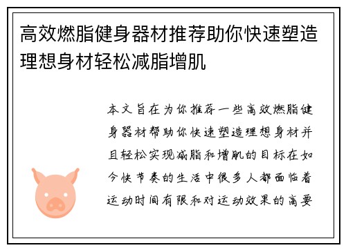 高效燃脂健身器材推荐助你快速塑造理想身材轻松减脂增肌