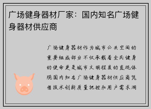 广场健身器材厂家：国内知名广场健身器材供应商