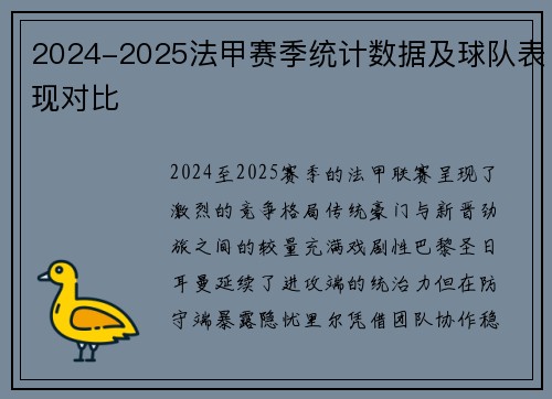 2024-2025法甲赛季统计数据及球队表现对比
