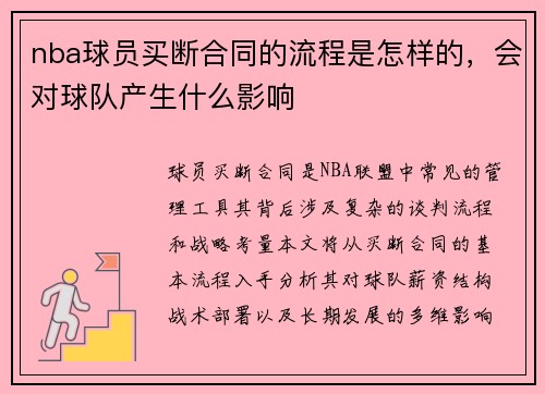 nba球员买断合同的流程是怎样的，会对球队产生什么影响